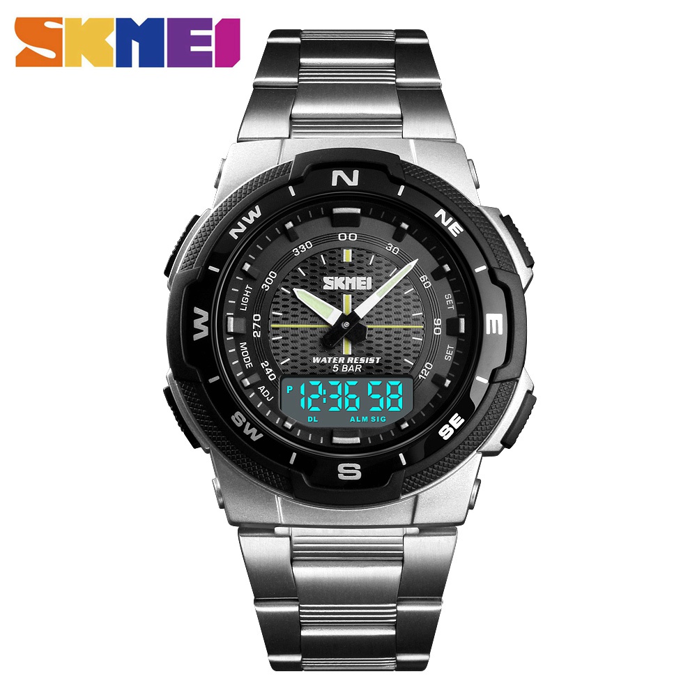 SKMEI นาฬิกาข้อมือ สแตนเลส จอแสดงผลเเบบคู่ กันน้ำ สำหรับผู้ชาย ราคา ถูกที่สุด ดีลบีเคเค รูปภาพหลัก