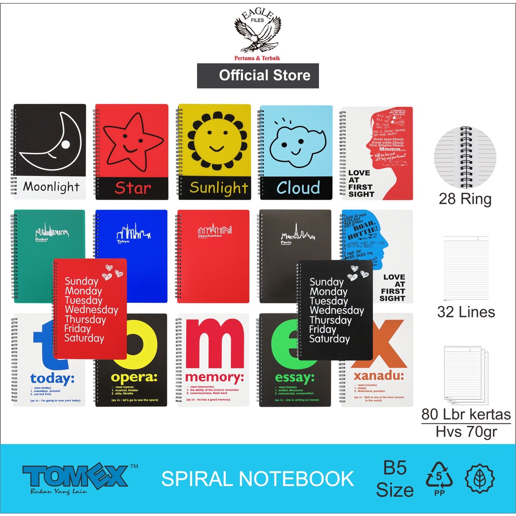 TOMEX Spiral Notebook / Notebook Diary Spiral Notebook B5 80 แผ่น