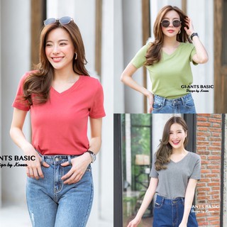 Gi-ants​ BASIC ขายถูก ส่งไวมาก♥️เสื้อยืดคอวีใหญ่ผ้าคอตตอน​ CARDIGAN_NISTA​