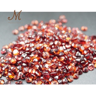 พลอยโกเมนแท้เจียระไนเหลี่ยมเพชร สีแดง Natural Garnet ขนาด 4.0  มม. กลม ก้นเพชร  พลอยดิบ ไม่เผา ธรรมชาติแท้ 100%