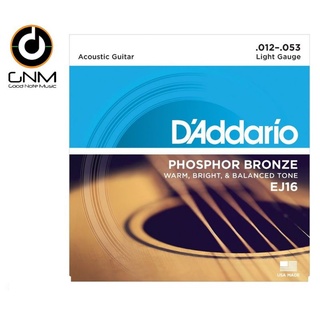 DAddario® สายกีตาร์โปร่ง เบอร์ 12 แบบ Phosphor Bronze ของแท้ 100% รุ่น EJ16 (Light, 12-53) ** Made in USA