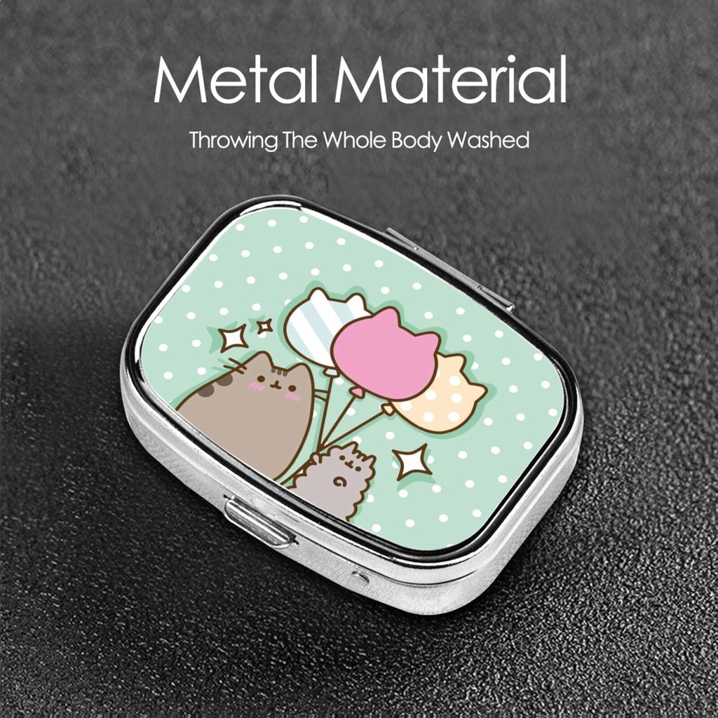 Pusheen The Cat Custom Fashion Square Pill Box Decorative Metal Container Box