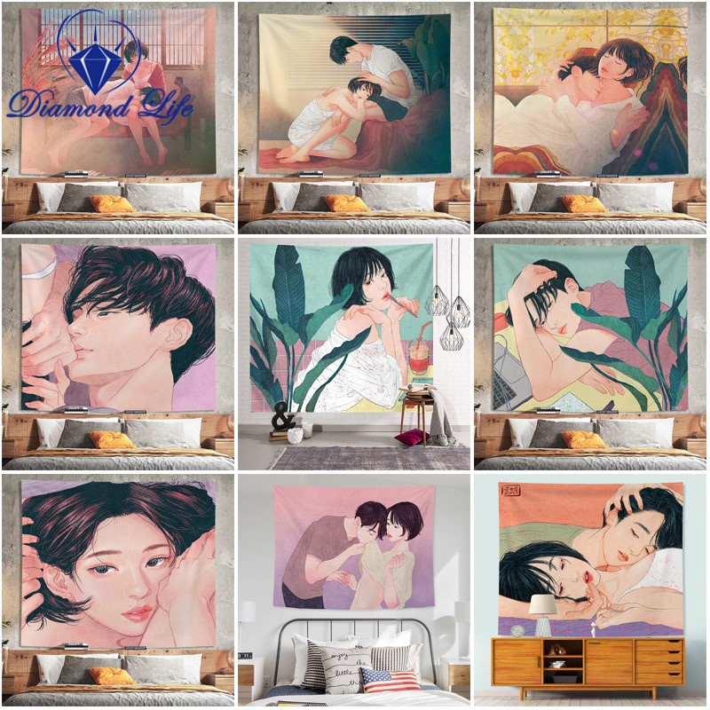ผ้าพื้นหลังคู่หวาน แขวนผนัง ตกแต่งผนัง ผ้าติดผนัง ผ้าพื้นหลังการถ่ายภาพ
