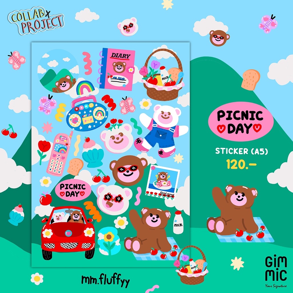 New Arrival ✨ Sticker Sheet A5 ลาย  Let's Go 🥪🥛 สติกเกอร์ไดคัทแบบแผ่น (Gimmic ✖️ @mm.fluffyy)