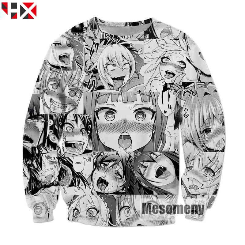 เสื้อกันหนาวพิมพ์ลาย 3 D Ahegao Hentai สำหรับผู้ชายและผู้หญิง