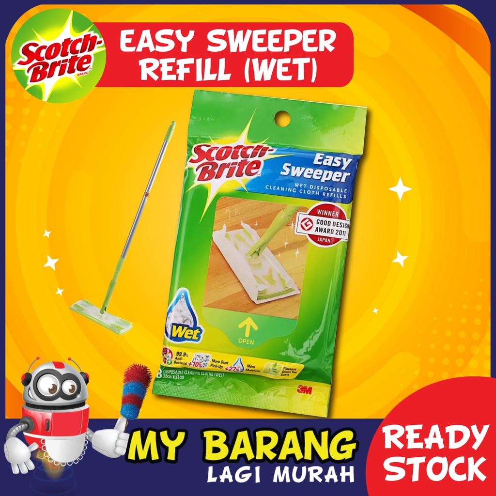 3M Scotch Brite Easy Sweeper ผ้าเช็ดทําความสะอาดเปียกแบบใช้แล้วทิ้ง รีฟิล (20 แผ่น/แพ็ค) 3MTM Scotch