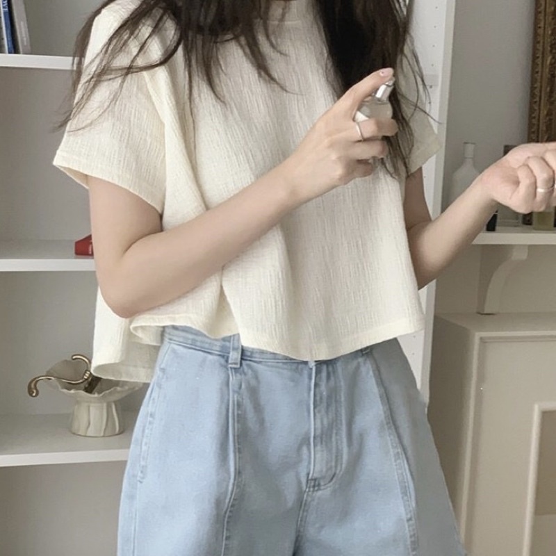 ส่งจากไทย ไม่ต้องรีด มีXL มี2สี เสื้อยืดหน้าสั้นหลังยาวผ้า ยืดดีมากๆ หยุ่นๆ / C1-2 // GG-หยุ่น