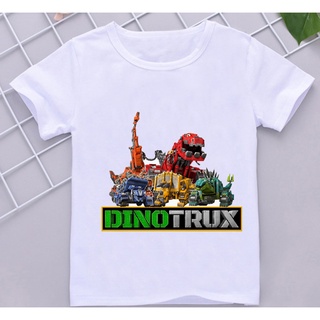 เสื้อยืดแขนสั้น พิมพ์ลายการ์ตูนอนิเมะ Dinotrux สีขาว สไตล์ฮาราจูกุ สําหรับเด็กผู้ชาย