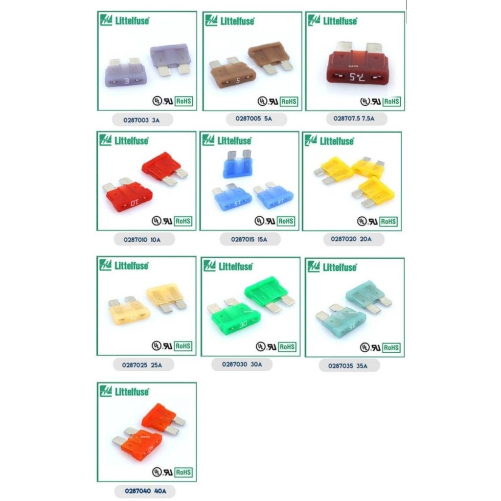 Littelfuse Standard fuse ฟิวส์รถยนต์ ฟิวส์เสียบ ฟิวส์มอเตอร์ไซค์ ฟิวส์เรือ ฟิวส์เสียบ ของแท้100% คุณภาพสูง ฟิวส์มาตรฐาน