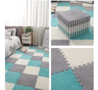 พรมจิ๊กซอว์ ขนาด 30X30X1 ซม. （แถมขอบปิด）พรมปูพื้น พรมปูพื้นห้องนอน พรมกันลื่น พรมขนนุ่ม พรมกำมะหยี่