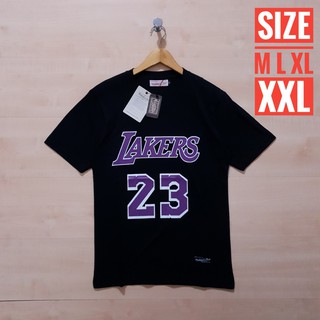 เสื้อยืด ลาย Mitchell AND NESS LAKERS JAMES 23 สีดํา ไซซ์ M L XL XXL