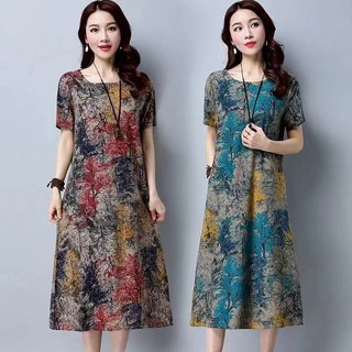 เดรสแขนสั้นสำหรับผู้หญิงในฤดูร้อน ทรงหลวม ลายดอกไม้ ทำจากผ้า…