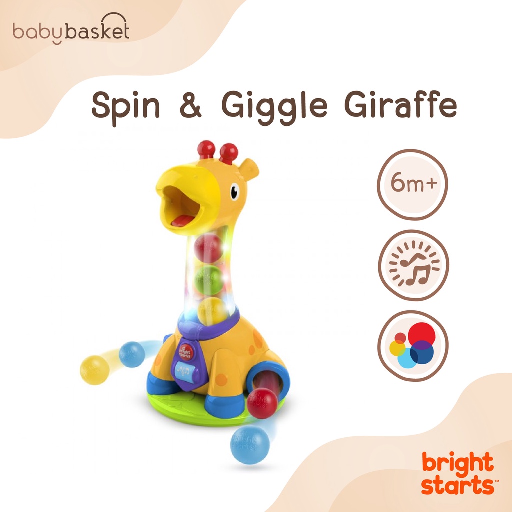 ของเล่นเด็ก ยีราฟ Bright Starts Spin &amp; Giggle Giraffe หยอดบอลไปข้างหน้า ฝึกคลานสำหรับเด็ก ช่วยเสริมสร้างพัฒนาการ