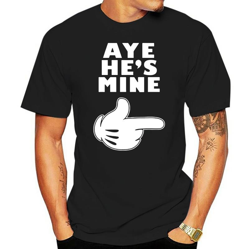 AYE He is Mine She is Mine Couple Tshirt การ์ตูนมือ Aye Hes Mine Shes Mine