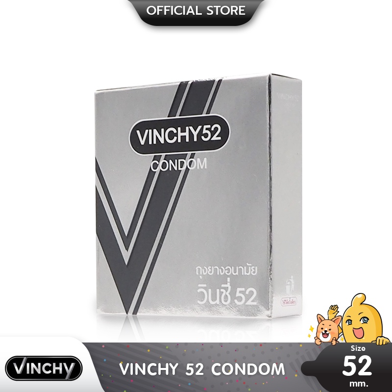 Vinchy 52 ถุงยางอนามัย ผิวเรียบ สวมใส่ง่าย กระชับเข้ารูป ขนาด 52 มม. บรรจุ 1 กล่อง (3 ชิ้น)
