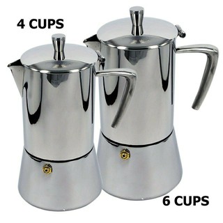 กาต้มกาแฟ Moka pot สแตนเลส (หูจับรูปกรวย)