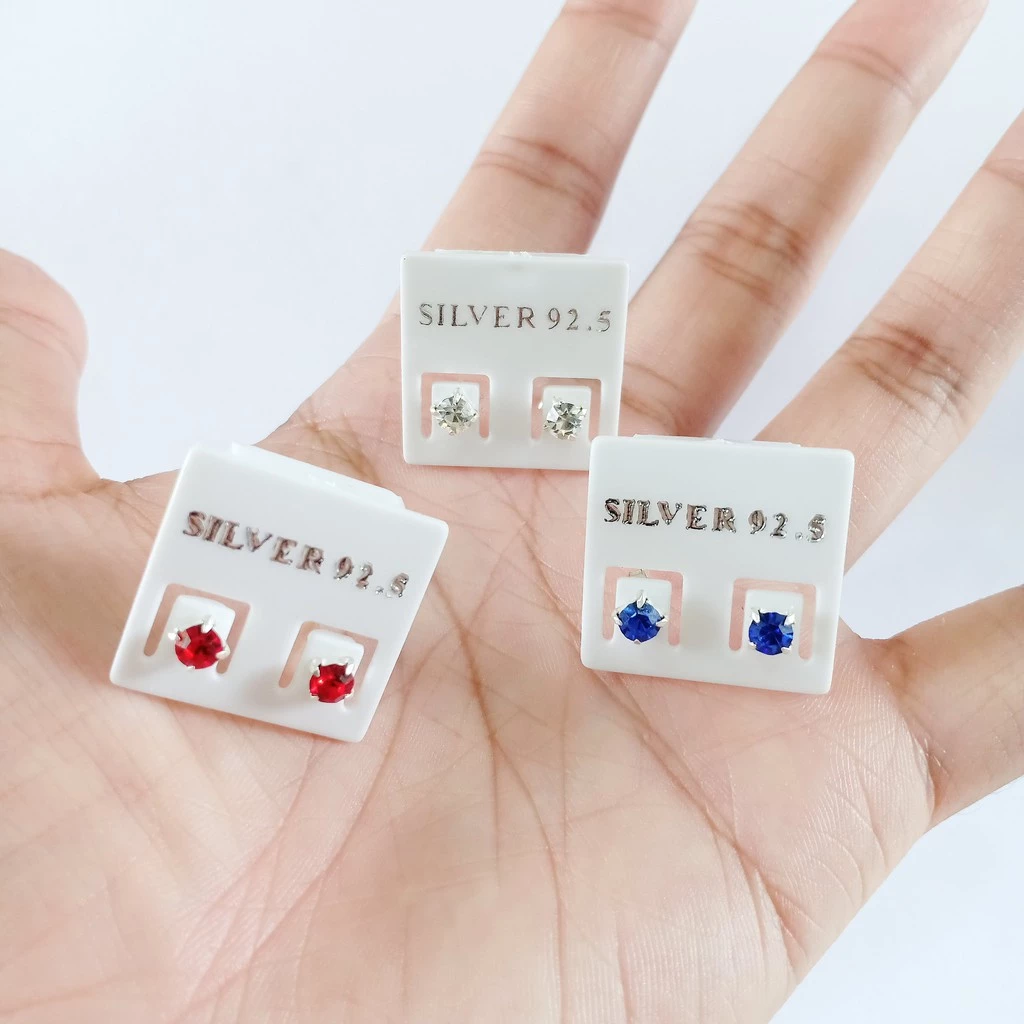 ต่างหูเงินแท้ Square Bezel Earrings 92.5% (เตยเหลี่ยม)