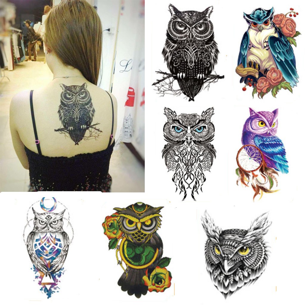 ใหม่!! แทททูกันน้ำ แทททูรอยสัก Tattoo นกฮูก สติกเกอร์ลายสัก