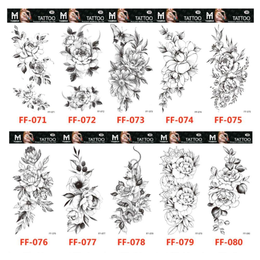 Shanrong แทททู รอยสักแทททู15วัน ลายสัก ลายสักติดทนนาน tattooกันน้ำ15วัน รอยสักชั่วคราว ลายดอกโบตั๋น ดอกกุหลาบ สีดํา กันน้ํา ขนาดใหญ่ แบบใช้แล้วทิ้ง DIY