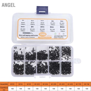 ANGEL 1000Pcs Self Tapping Small Screws Assortment M1 M1.2 M1.4 M1.7 Black Pan Head with Tweezers