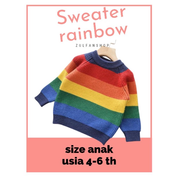 เสื้อถักสําหรับเด็กชายและเด็กหญิงแขนยาวลายสายรุ้งเสื้อกันหนาวสีรุ้งอายุ 4 ถึง 6 ปี