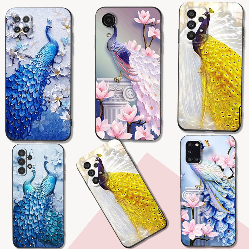 เคสโทรศัพท์ ซิลิโคนนิ่ม tpu ลายนกยูง สีดํา หรูหรา สําหรับ Samsung Galaxy A22 4G 5G A22S A42 5G A12 A10