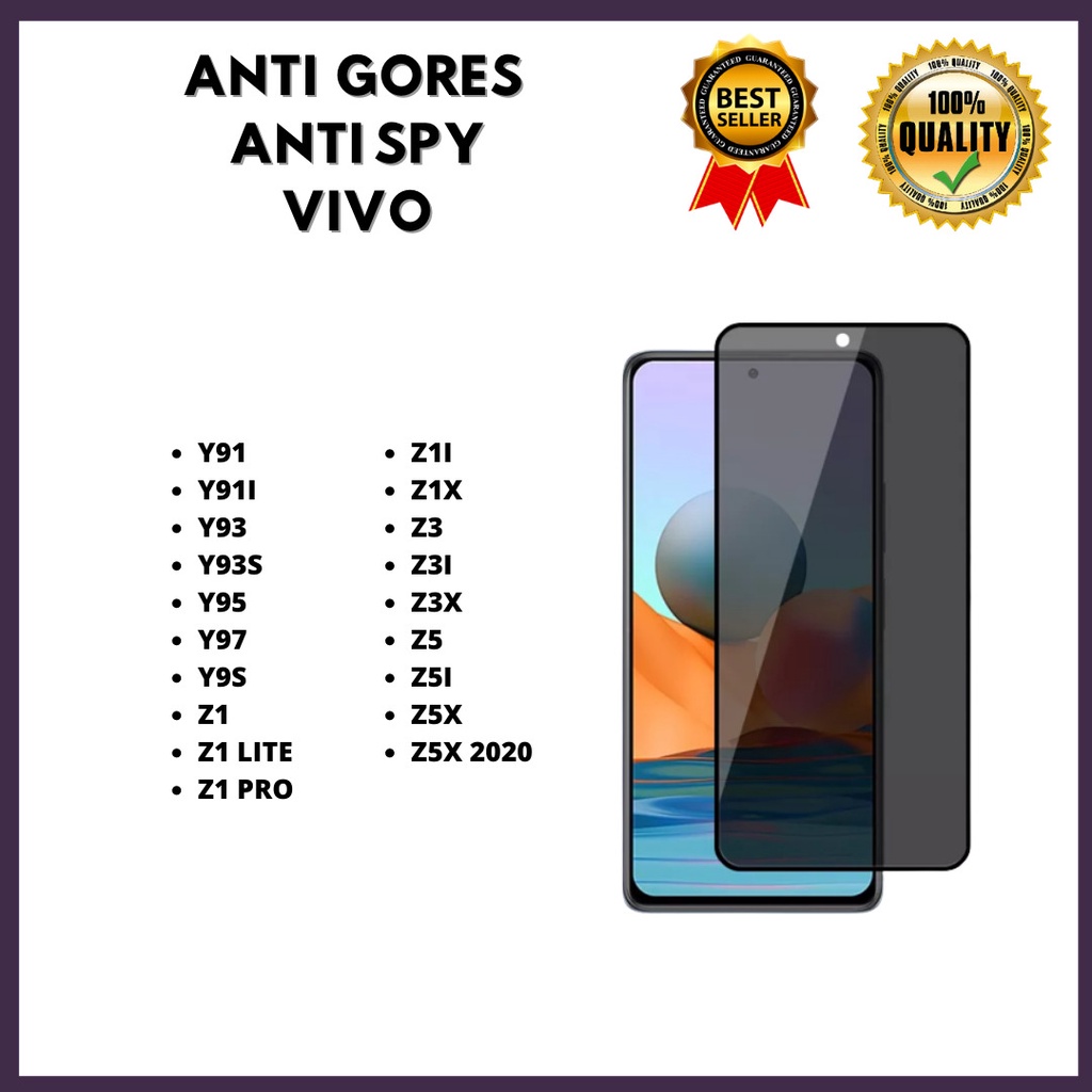 กระจกนิรภัย Anti Spy -Anti Privacy VIVO Y91-Y91I-Y93S-Y95-Y97-Y9S-Z1-Z1 LITE-Z1 PRO-Z1I-Z1X-Z3X-Z5 2
