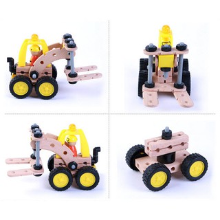 รถไม้ 2 in 1 - รถยก / รถบด - wood toy truck 45 ชิ้น