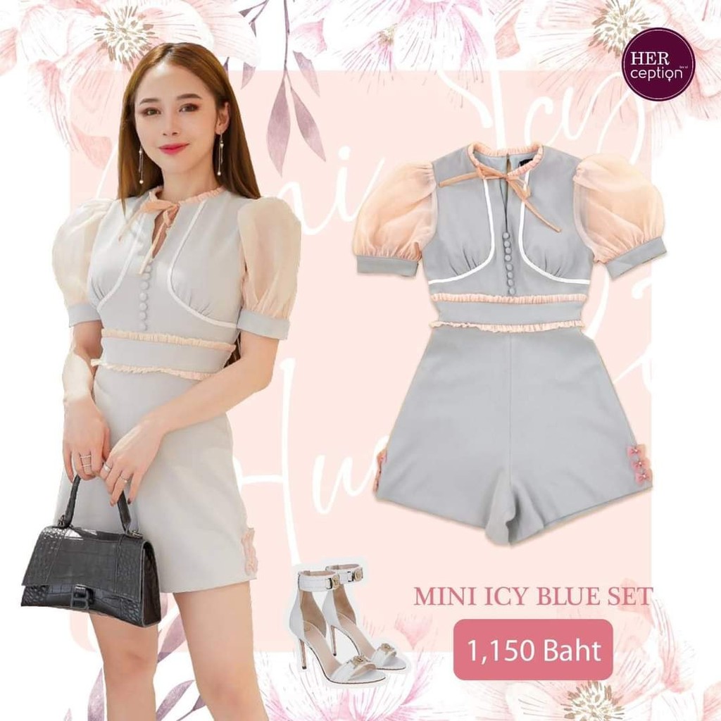 จั๊มสูท กางเกงขาสั้น MINI ICY BLUE SET