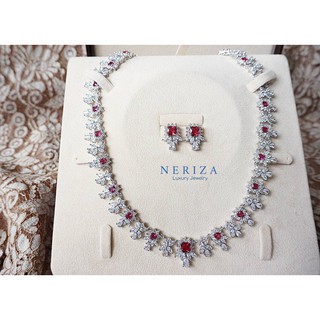 Neriza jewelry/ครื่องประดับชุดสร้อยคอต่างหูเพชรสังเคราะห์ประกายเทียบเท่าเพชรแท้จัดส่งฟรีพร้อมกล่อง NZC004