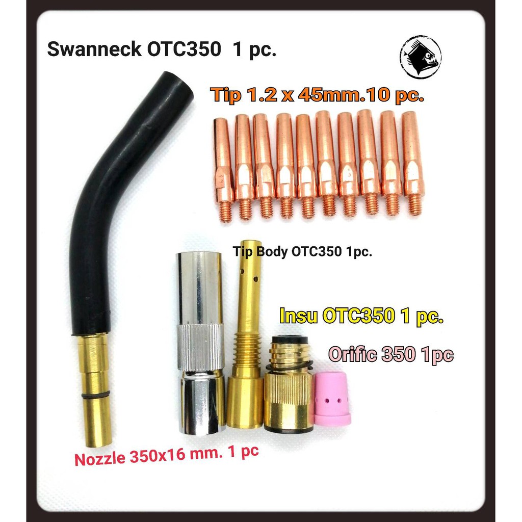 Contact Tip Pana 1.2mm. หัวเชื่อม Co2/MIG/MAG พานาพร้อม Swanneck OTC Torch Body/ Nozzle Insulator, Tip Body OTC, Orific