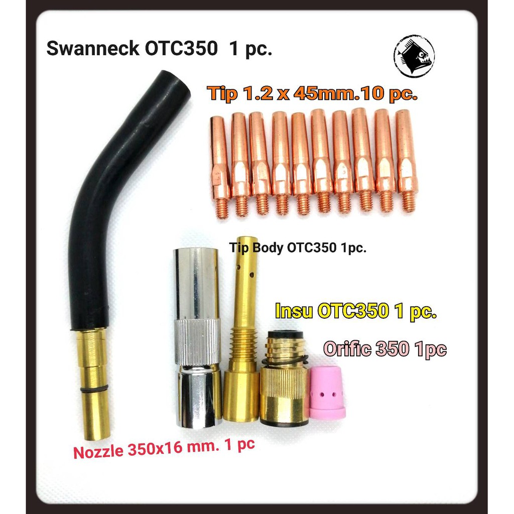 Contact Tip Pana 1.2mm. หัวเชื่อม Co2/MIG/MAG พานาพร้อม Swanneck OTC Torch Body/ Nozzle Insulator, T
