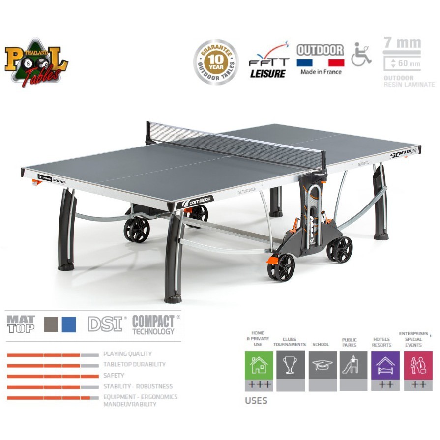 โต๊ะปิงปองเอาท์ดอร์ กลางแจ้ง กันน้ำและยูวี (พื้นสีเทา) Cornilleau Sport 500M Outdoor Table Tennis (Grey)