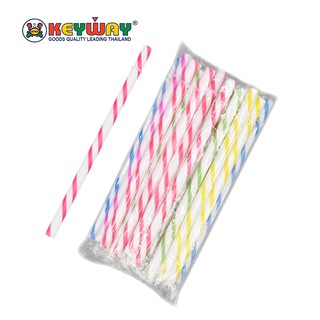 หลอดพลาสติกแข็ง หลอดไข่มุก คละสี แพ็ค 24 ชิ้น (20.5cm) Reuseable Drinking Straw 24pcs/pack : R-9012