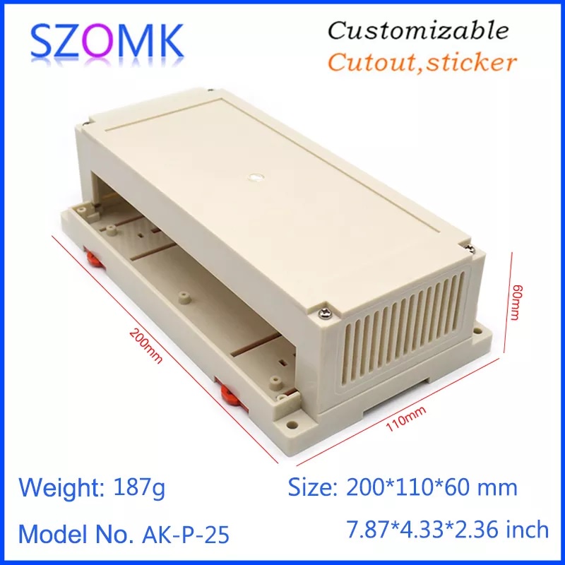 AK-P-25 200X110X60 มม. PLC กล่อง Din Rail Enclosure 2 ด้าน Terminal Hole