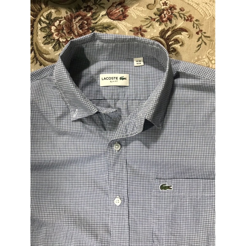 LACOSTE เสื้อเชิ้ตลายสก็อตแขนยาวผู้ชาย ลาคอสท์ ของแท้ ใหม่ 95%