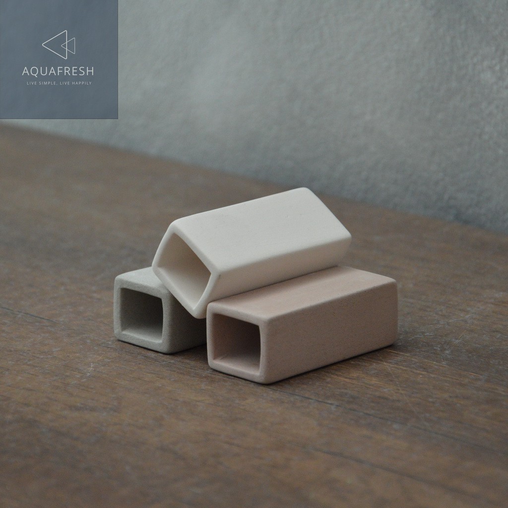 บ้านกุ้งแคระ - Rectangle Tube MiniX3 ท่อเซรามิคสี่เหลี่ยมผืนผ้า ต่อติดกัน 3 ช่อง (ขนาดกว้าง 6 cm สูง 5 cm, ยาว 7.2 cm)