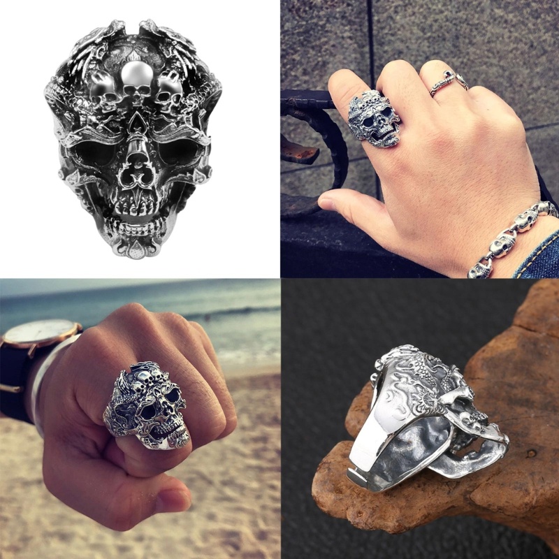 LU Creative Gothic Skull สําหรับแหวนหัวบุคลิกภาพโครงกระดูกสําหรับรถจักรยานยนต์ Cool Gothic Je