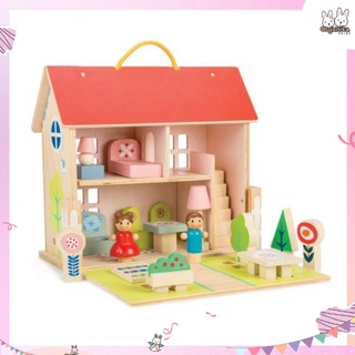 บ้านตุ๊กตาพร้อมตุ๊กตาและเฟอร์นิเจอร์ไม้สุดน่ารักแบรนด์ Tender Leaf Toys รุ่น Dolls House Set