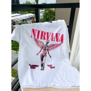 เสื้อยืดผ้าฝ้ายพิมพ์ลายขายดี NIRVANA IN UTERO 01- WHITE เสื้อวง เสื้อทัวร์ ลายเสื้อเนอร์วานา วงร็อค