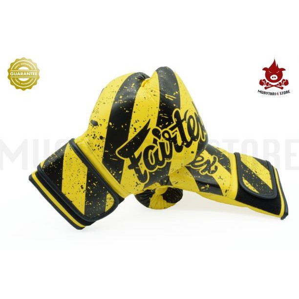 นวมชกมวย นวมหนังเทียม Fairtex Micro-Fiber Boxing Gloves - BGV 14 Y - Grunge Art  นวมต่อยมวย สีเหลือง คาดดำ