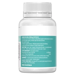 Healthy Care Ginkgo Biloba 2000mg 100 Capsules สารสกัดใบแปะก๊วย เพิ่มความจำ บำรุงสมอง