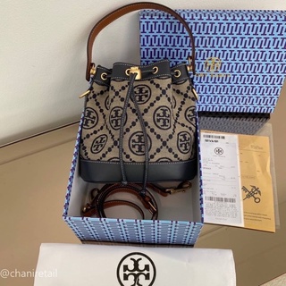 Tory burch รุ่น Monogram Jacquard bucket bag วัสดุหนังแท้