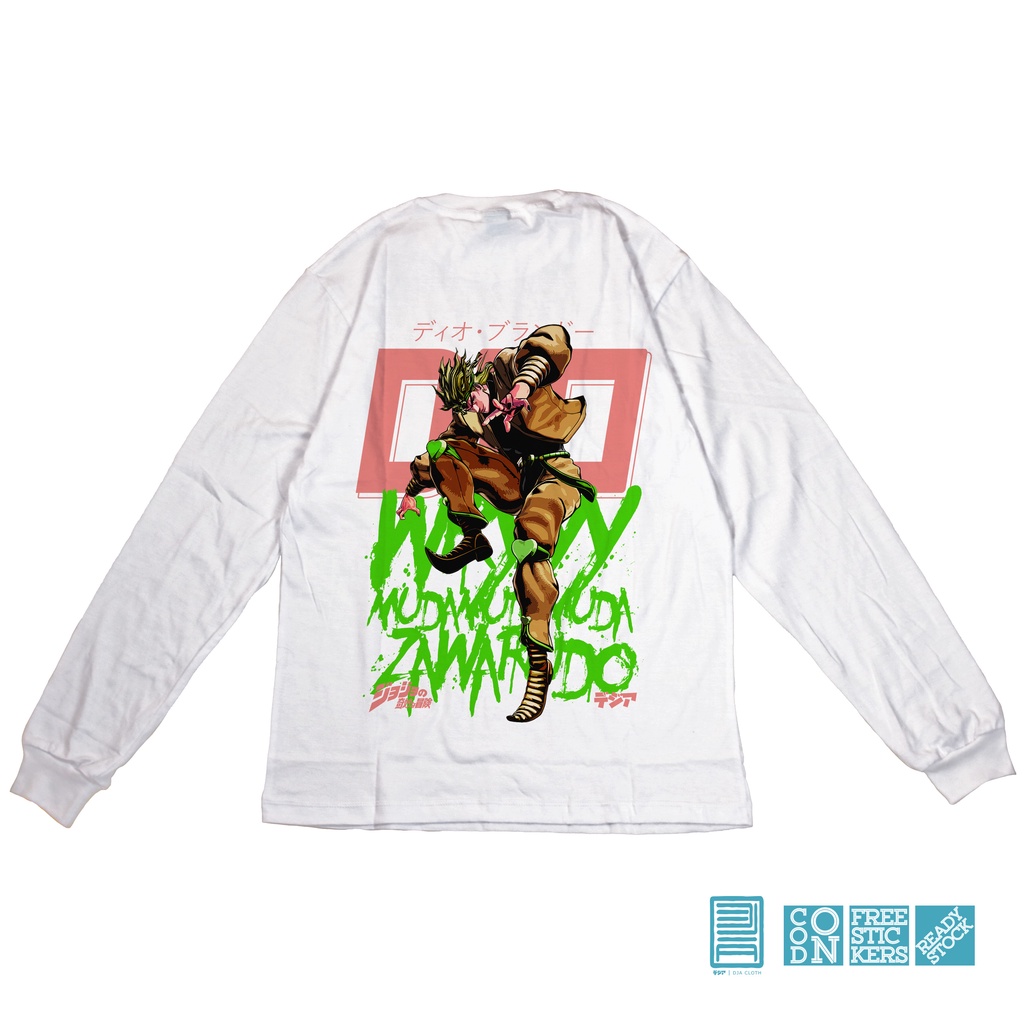 DJA DIO BRANDO หนุ่ม WRYY JOJO ZA WARUDO เสื้อยืดอะนิเมะมังงะญี่ปุ่นแขนยาวเสื้อยืด DJA ผ้า