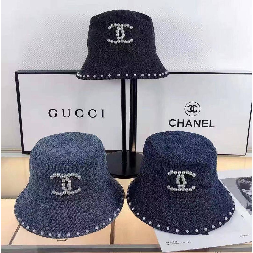 Single lady】“Chanel” Unisex New Korean pearl denim fisherman hat  fashionable hat for women nP9e | Shopee Thailand