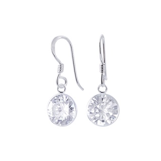 SILVER THAI 8mmSilver Round CZ Earrings ต่างหูเงินแท้ 92.5% สำหรับผู้หญิง เครื่องประดับแฟชั่นแบบมีเพชรวงกลม