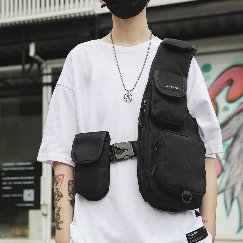 กระเป๋าคาดหน้าอกสไตล์ฮิปฮอป Men Rig Bag กันน้ำ กระเป๋าสะพายข้าง Hip Hop Street Wear Sling Chest Bag