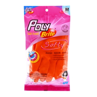 POLY-BRITE ถุงมือยางธรรมชาติ   (Size M)  SOFTY สีส้ม