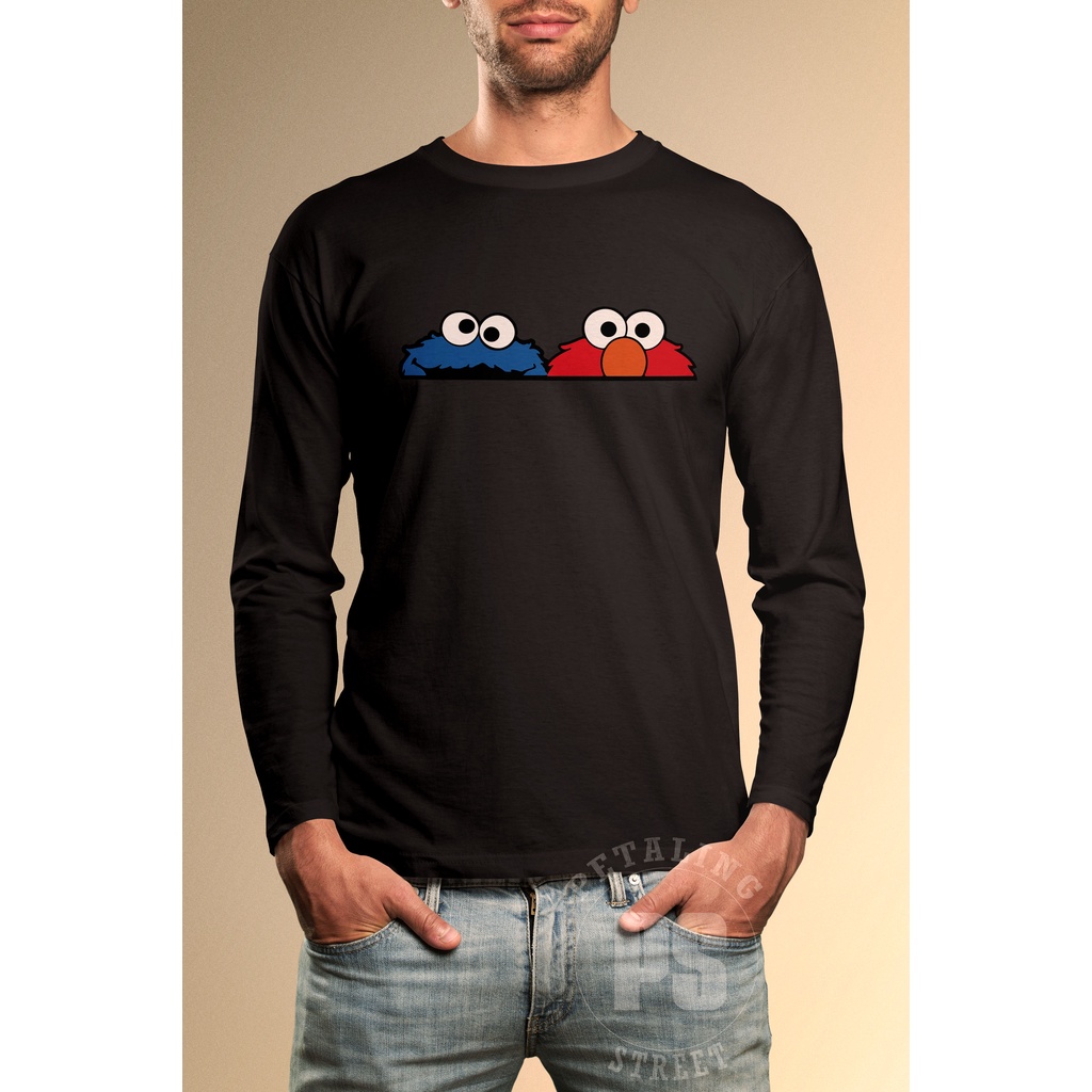 [3 WARNA] SESAME STREET ELMO COOKIE MONSTER LONG SLEEVE TSHIRT LOGO / UNISEX TEE 100% COTTON CLASSIC
