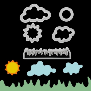 5 ชิ้น / เซต หญ้า / ดวงอาทิตย์ / เมฆ ฟองดองท์ เค้ก แม่พิมพ์ น้ําตาล คุกกี้ แม่พิมพ์ตัด เครื่องมือตกแต่งเค้ก Bakeware